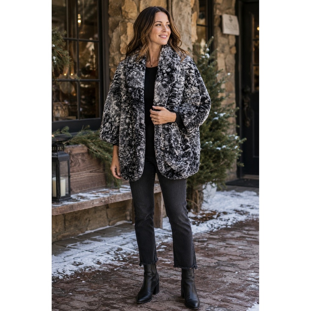 Jolt Womens Black Grey Faux Fur Open Front Shrug Coat Jacket Size M T909FMTJ